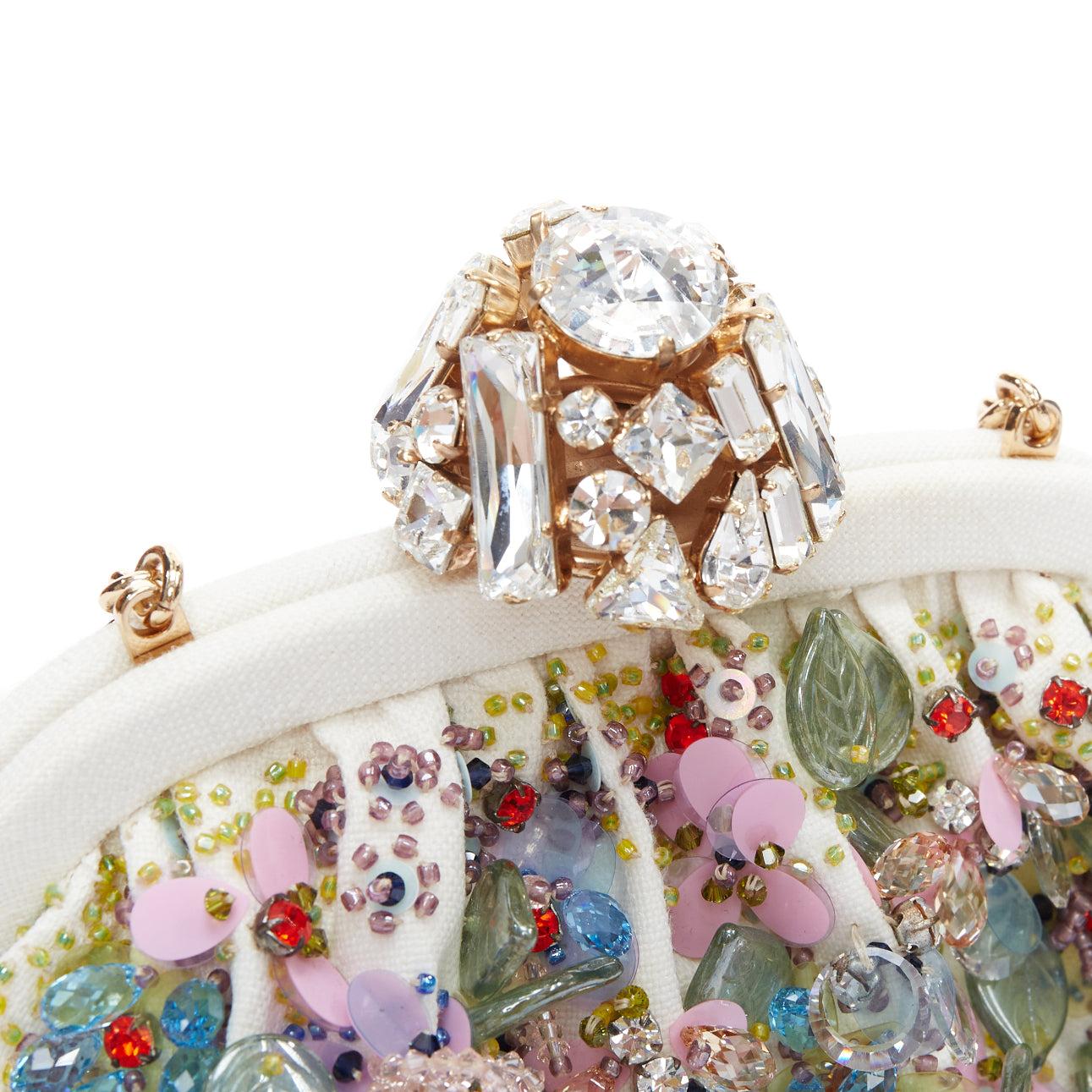 DOLCE GABBANA Pochette cream colorful crystal embellished lock frame clutch bag 2