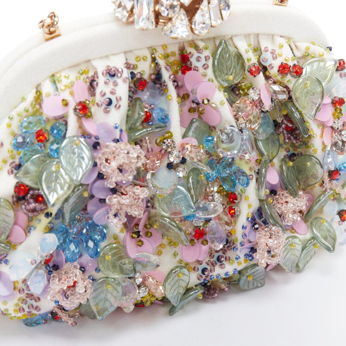 DOLCE GABBANA Pochette cream colorful crystal embellished lock frame clutch bag 3