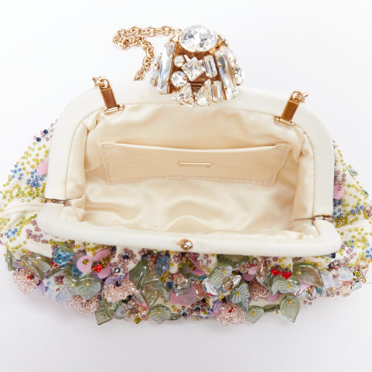 DOLCE GABBANA Pochette cream colorful crystal embellished lock frame clutch bag 4