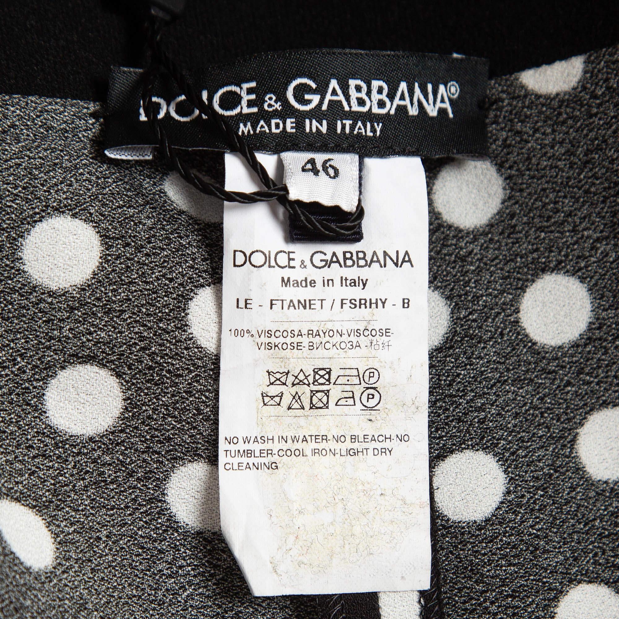 Dolce & Gabbana Polka Black Dot Crepe Trousers XL In New Condition In Dubai, Al Qouz 2