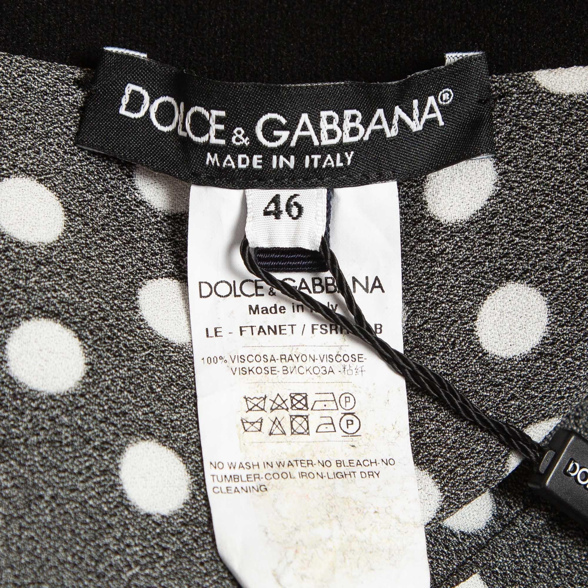 Dolce & Gabbana Polka Black Dot Crepe Trousers XL For Sale 1