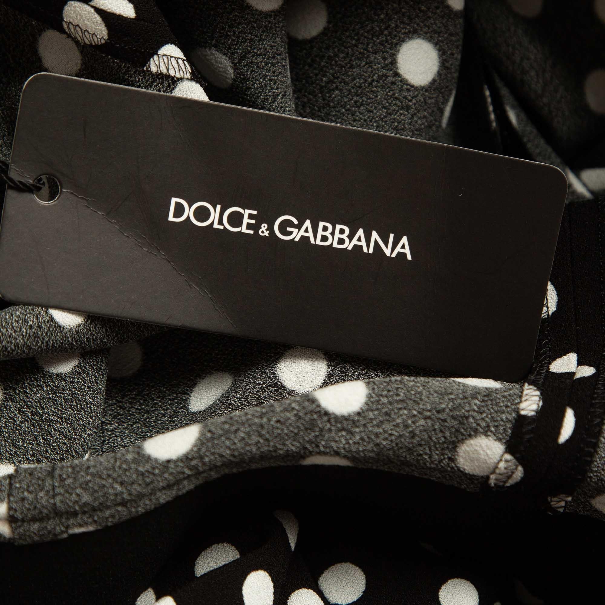 Dolce & Gabbana Polka Black Dot Crepe Trousers XL For Sale 2
