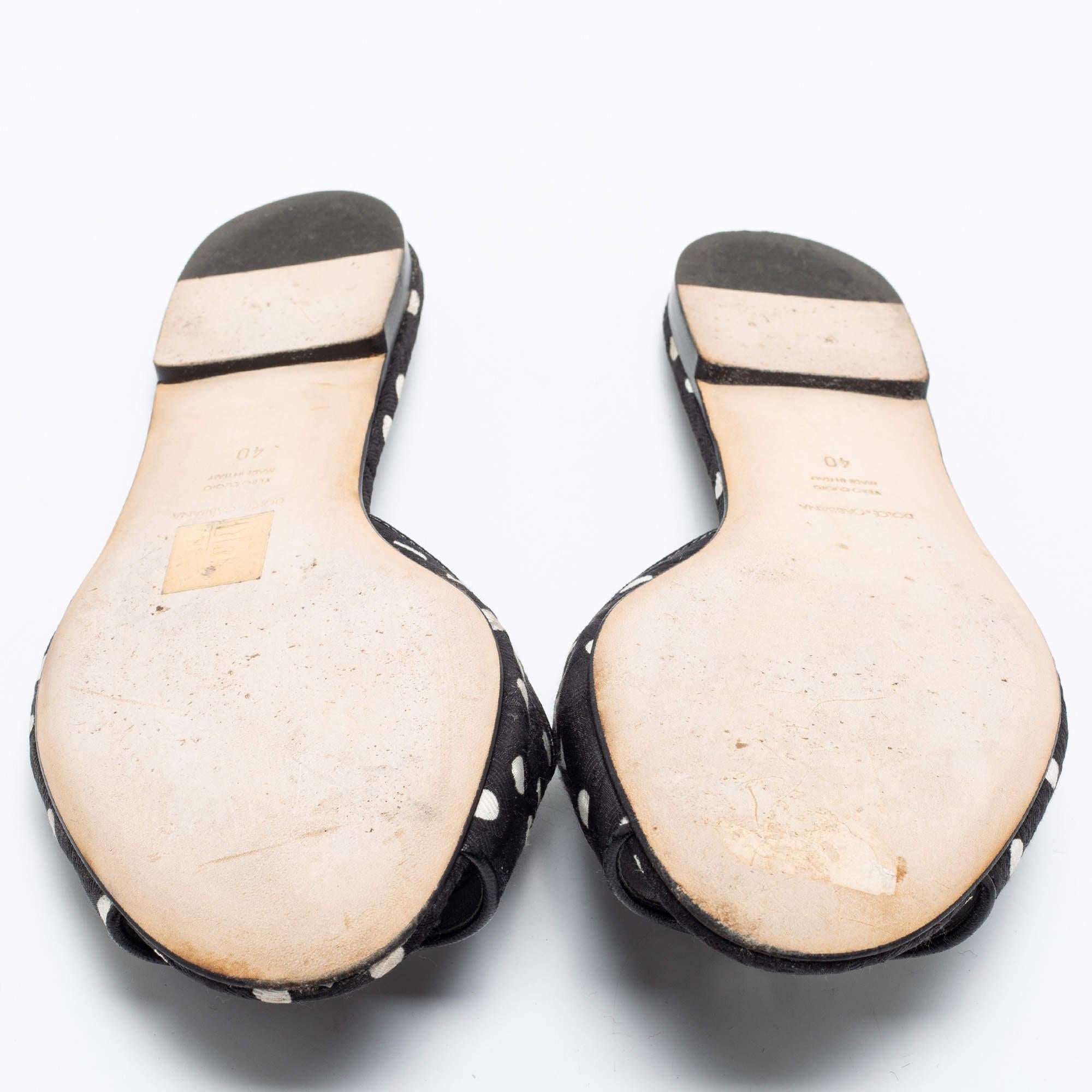 Women's Dolce & Gabbana Polka Dot Fabric Crystal Embellished Flat Slide Sandals Size 40