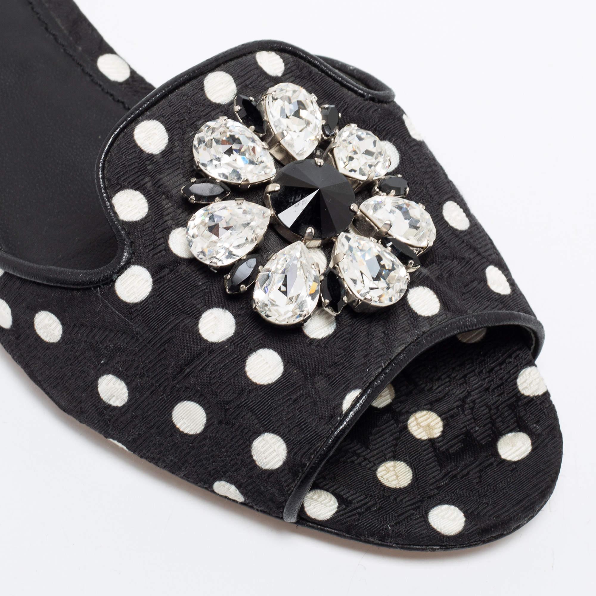 Dolce & Gabbana Polka Dot Fabric Crystal Embellished Flat Slide Sandals Size 40 2