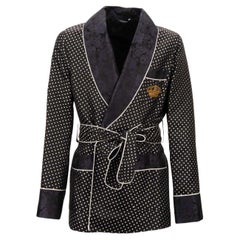 Dolce & Gabbana Polka Dot Floral Silk Jacquard Robe Blazer Gold Crown Black 52