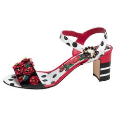 Dolce 
Gabbana Polka Dot Patent Leather Floral Open Toe Sandals Size 41