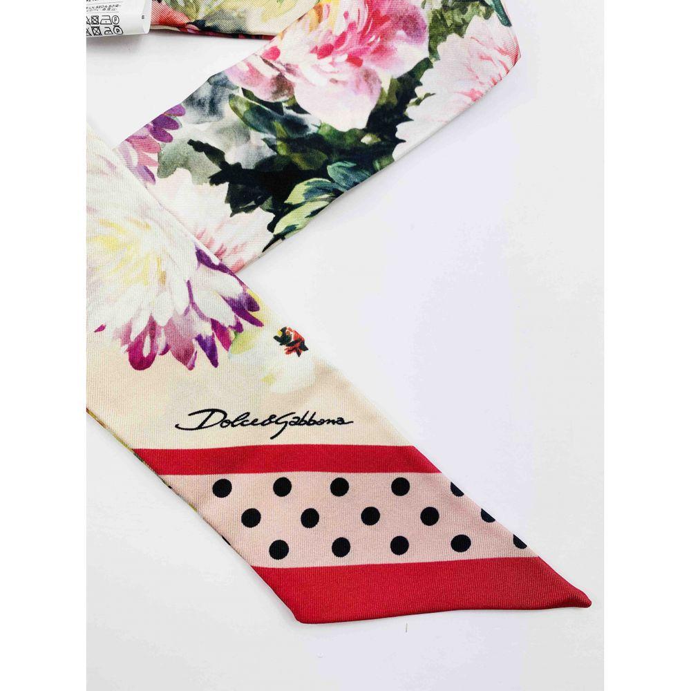 Beige Dolce & Gabbana Polka Dot Peony Rose Printed Silk Scarf in Multicolour