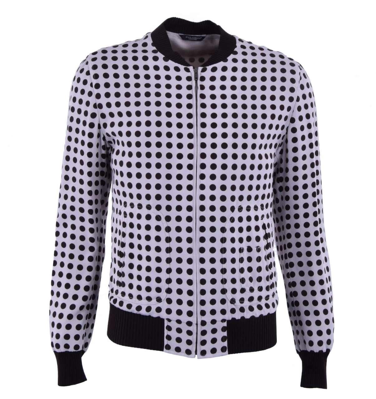 Men's Dolce & Gabbana - Polka Dot Printed Viscose Bomber Jacket Brown Beige 48 For Sale