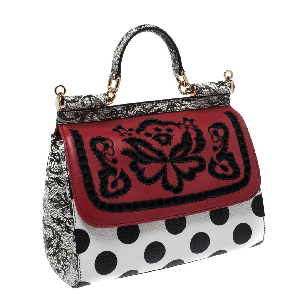 Dolce & Gabbana Polka Dots Leder Cut Out Medium Miss Sicily Top Handle Bag 1
