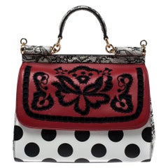 Dolce & Gabbana Polka Dots Leather Cut Out Medium Miss Sicily Top Handle Bag