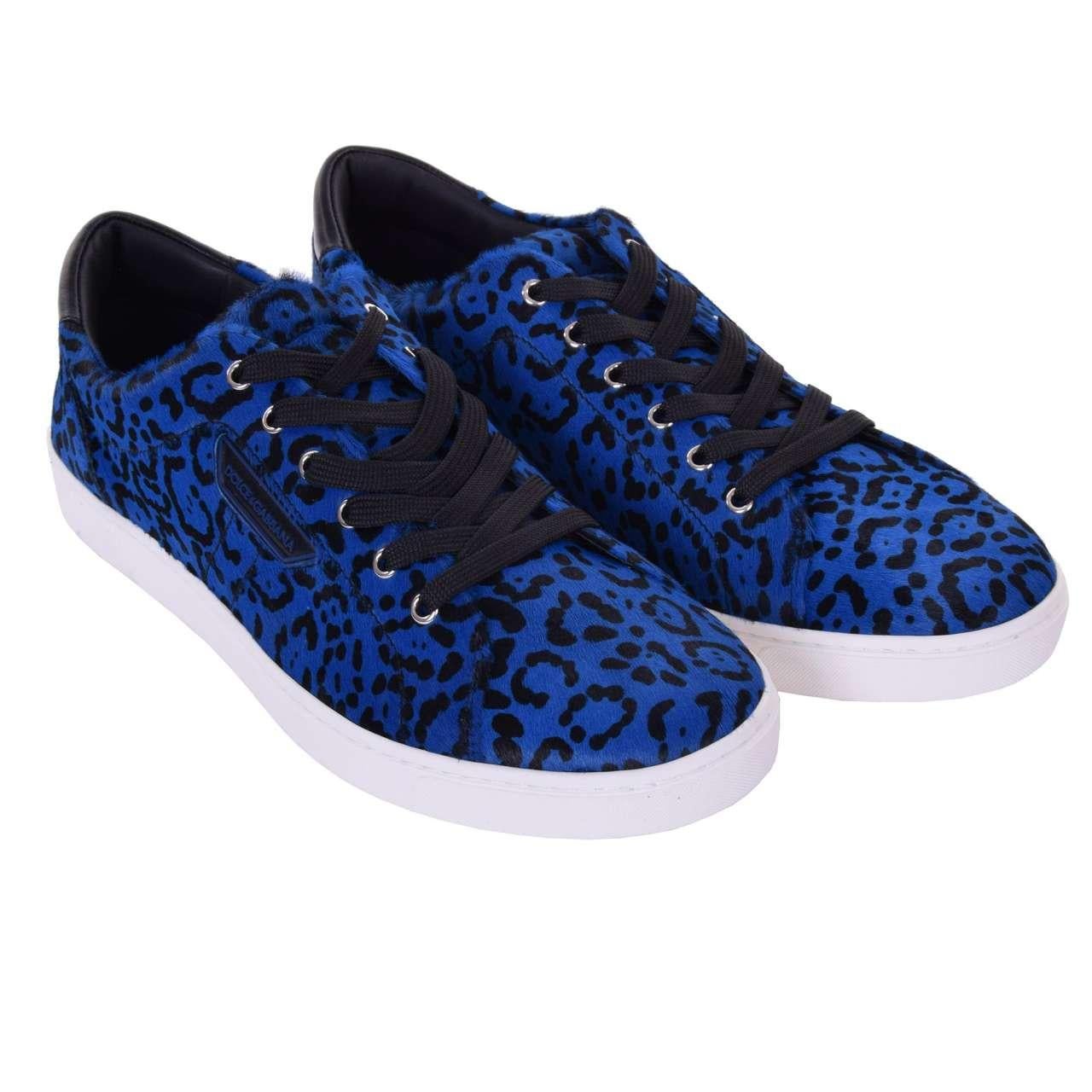 Dolce & Gabbana - Pony Fur Sneaker LONDON Leopard Blue EUR 41 In Excellent Condition For Sale In Erkrath, DE