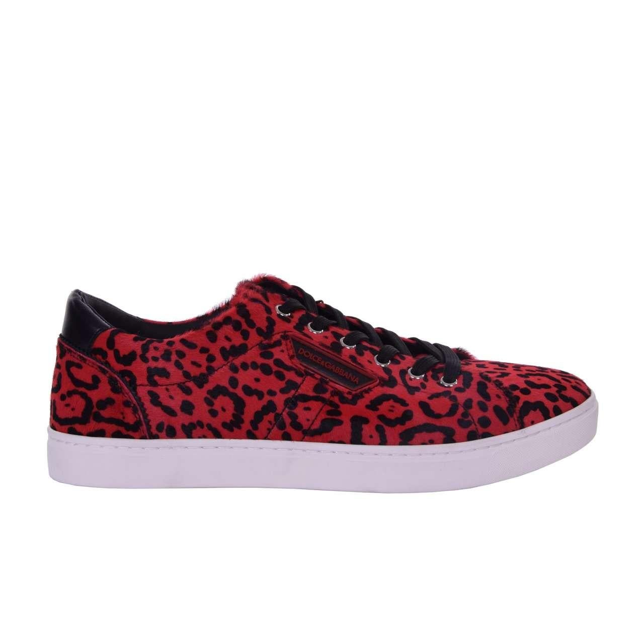 Dolce & Gabbana - Pony Fur Sneaker LONDON Leopard Red EUR 43 In Excellent Condition For Sale In Erkrath, DE