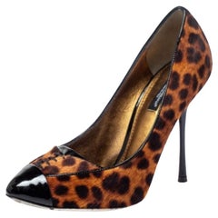 Dolce & Gabbana Pony Hair and Patent Leather Lace Detail Cap Toe Pumps Size 38