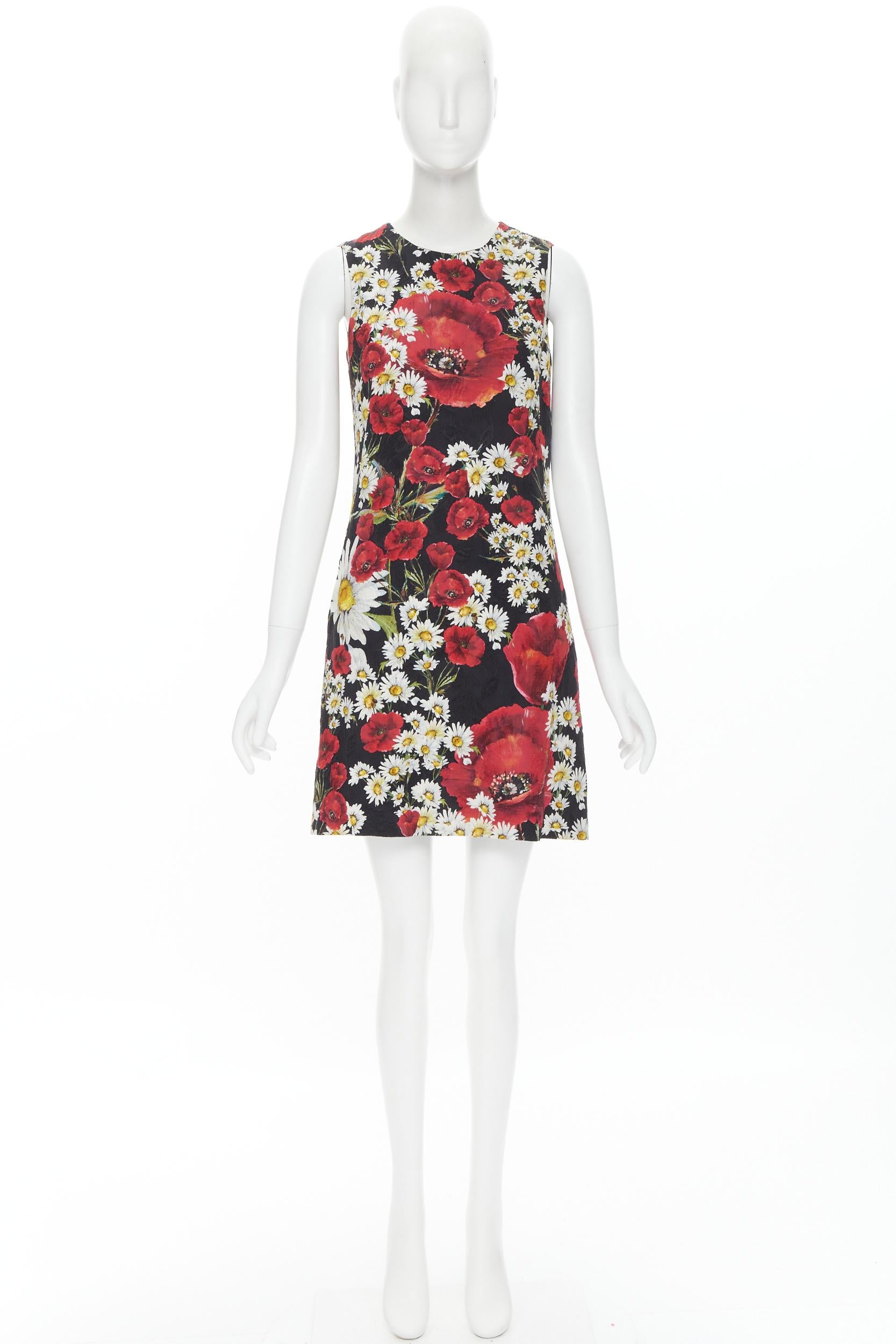 DOLCE GABBANA Poppy Daisy floral print jacquard mini sheath dress IT36 XS For Sale 4