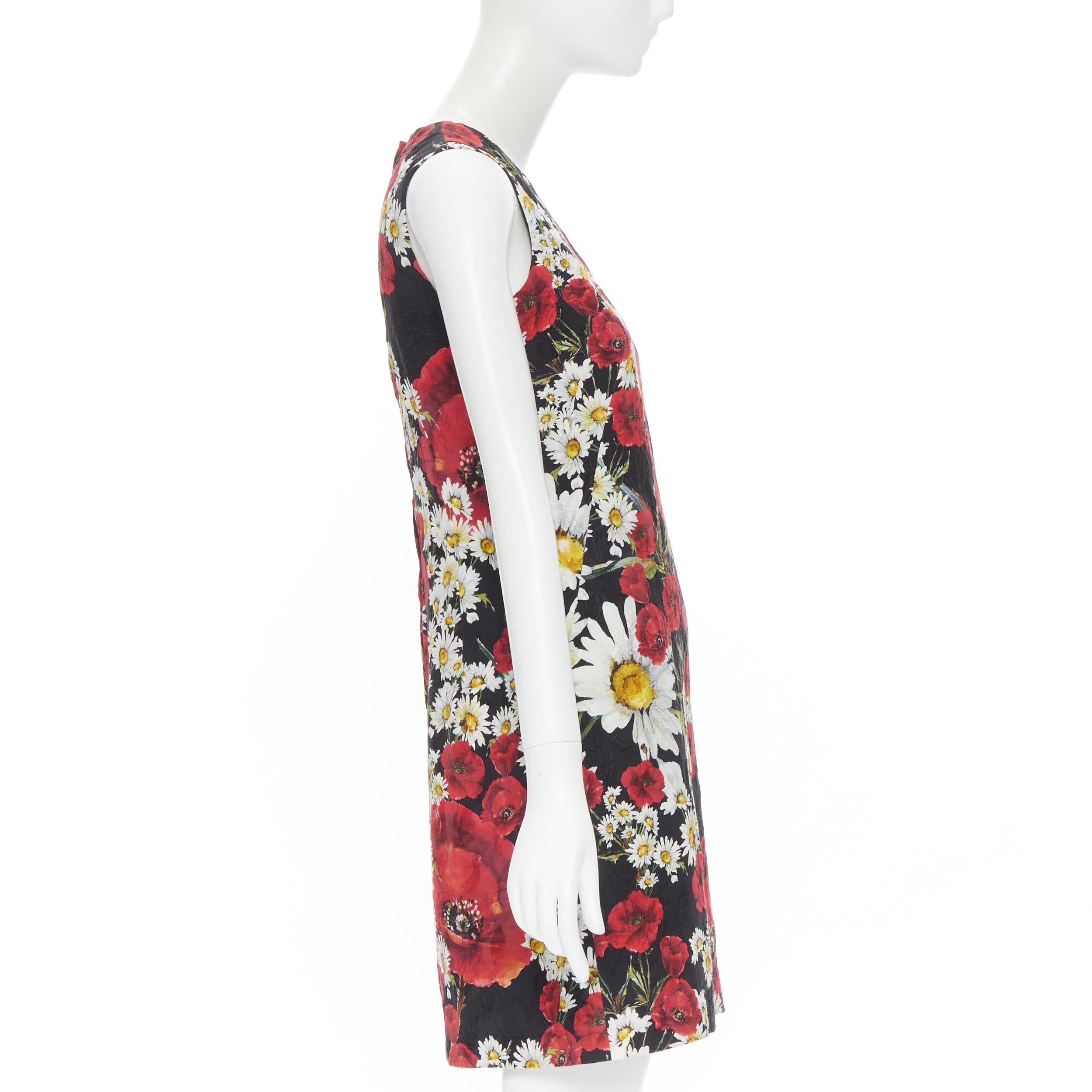 Beige DOLCE GABBANA Mini robe fourreau en jacquard à imprimé floral marguerite taille IT 36 XS en vente