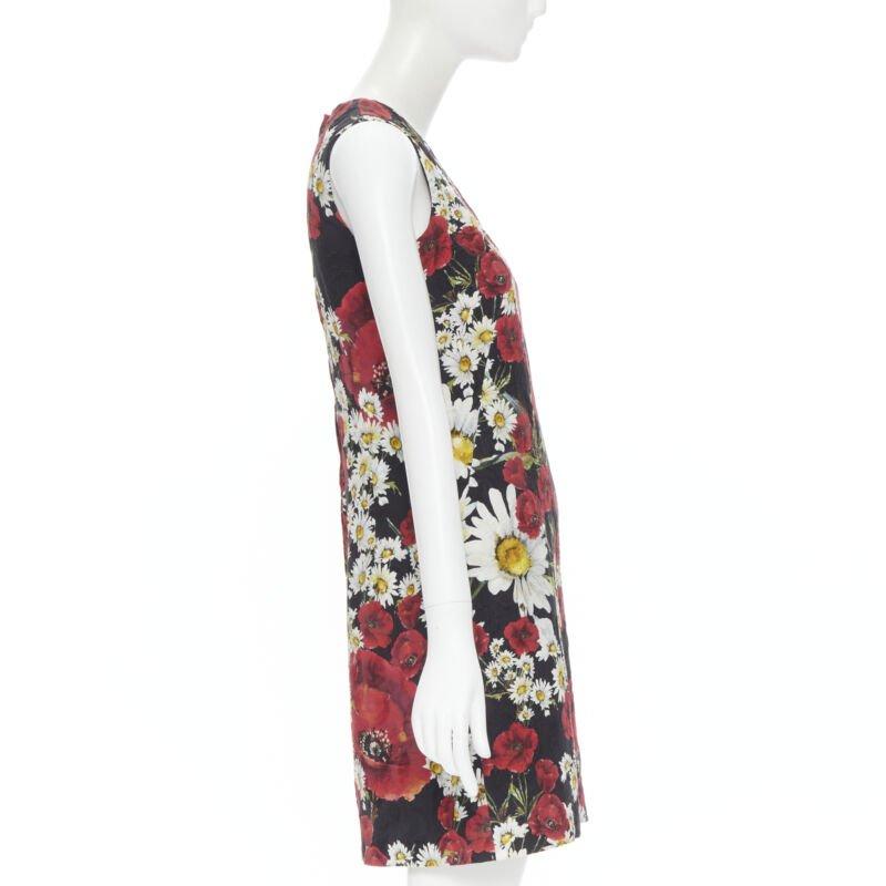 Gray DOLCE GABBANA Poppy Daisy floral print jacquard mini sheath dress IT36 XS For Sale