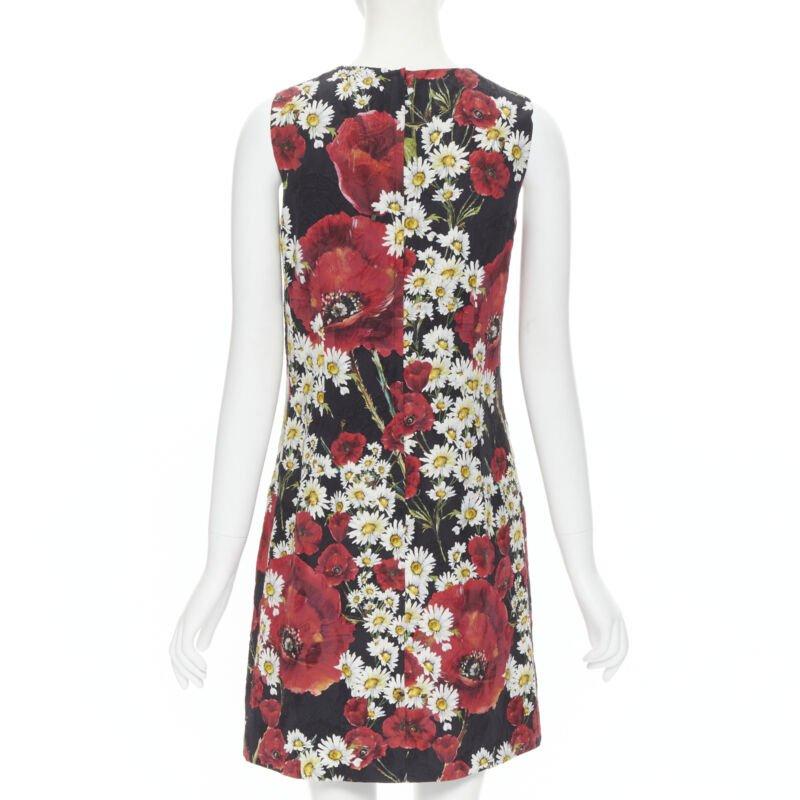 DOLCE GABBANA Poppy Daisy floral print jacquard mini sheath dress IT36 XS In Excellent Condition For Sale In Hong Kong, NT