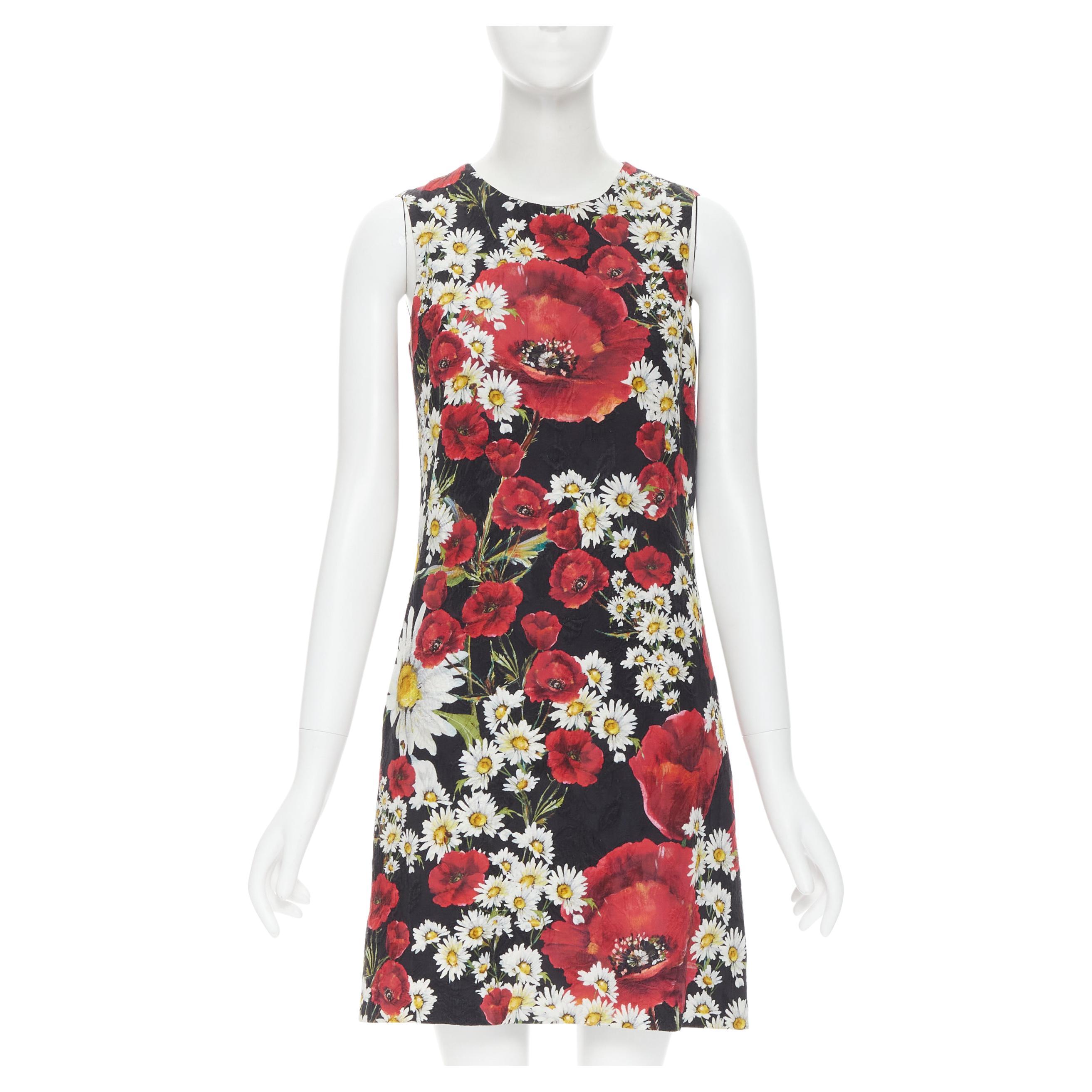 DOLCE GABBANA Poppy Daisy floral print jacquard mini sheath dress IT36 XS For Sale