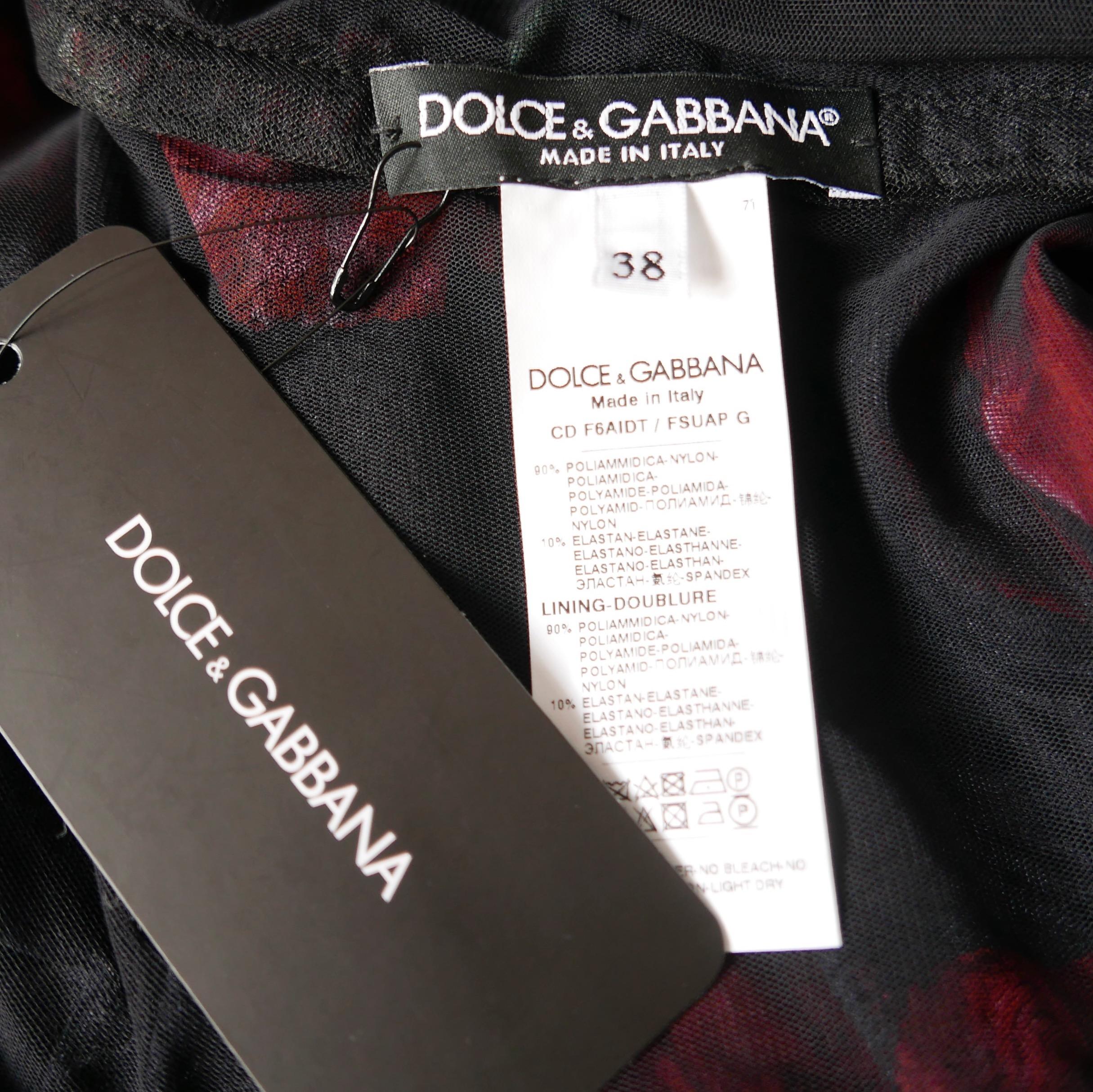 Dolce & Gabbana Poppy Print Ruched Mesh Midi Dress For Sale 1