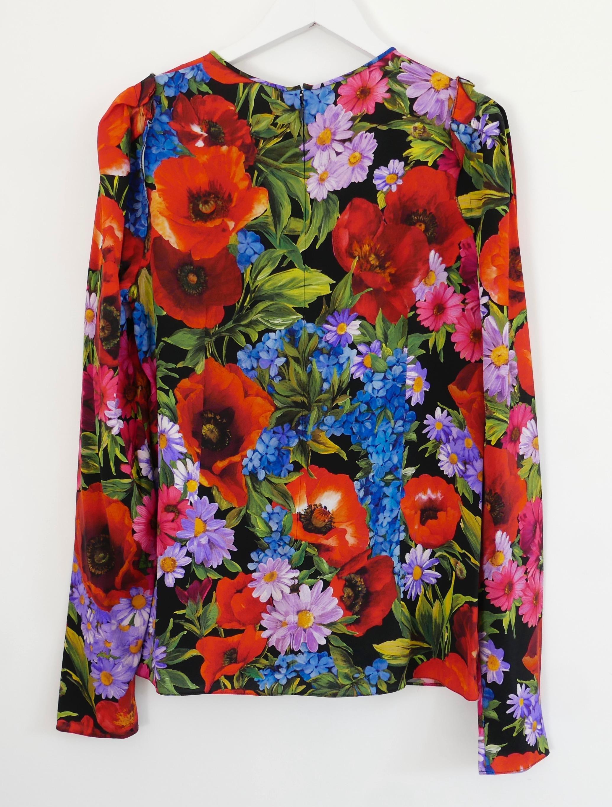 Women's Dolce & Gabbana Poppy Print Silk Top For Sale