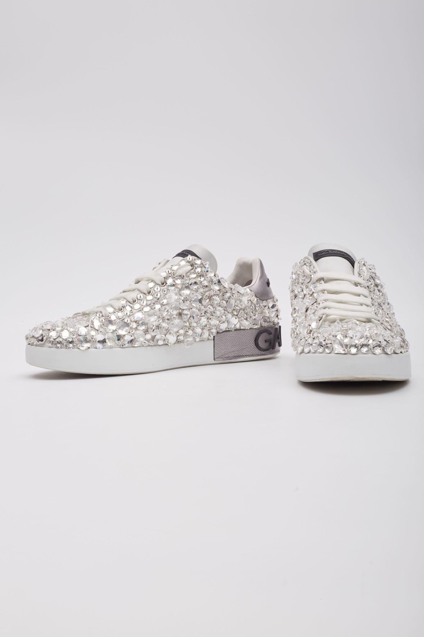 Gray Dolce & Gabbana Portofino Crystal Sneakers (Us 10) For Sale