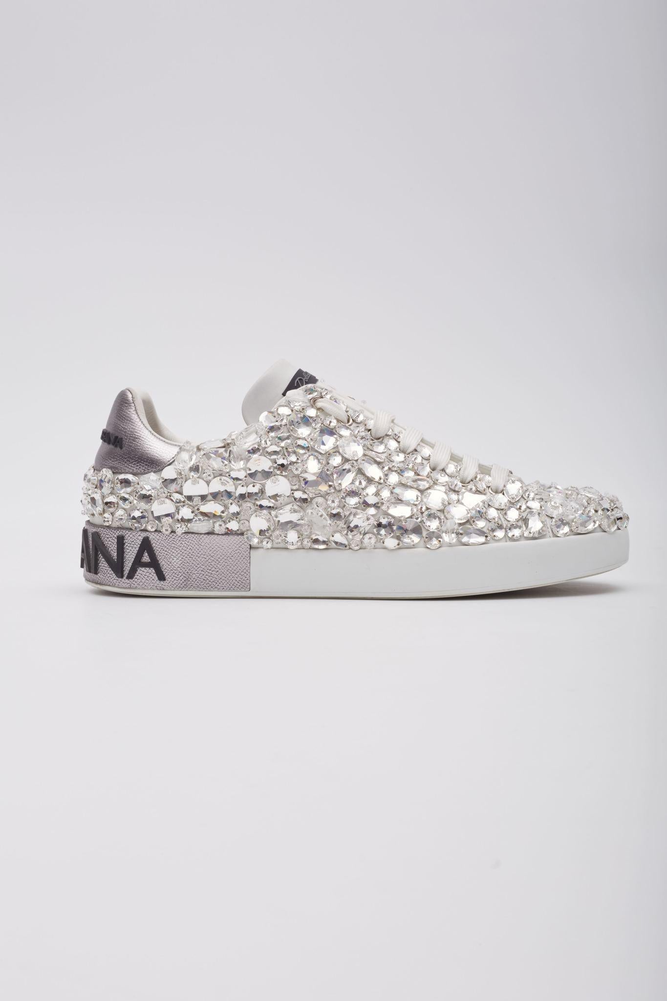 Dolce & Gabbana Portofino Crystal Sneakers (Us 10) For Sale 3