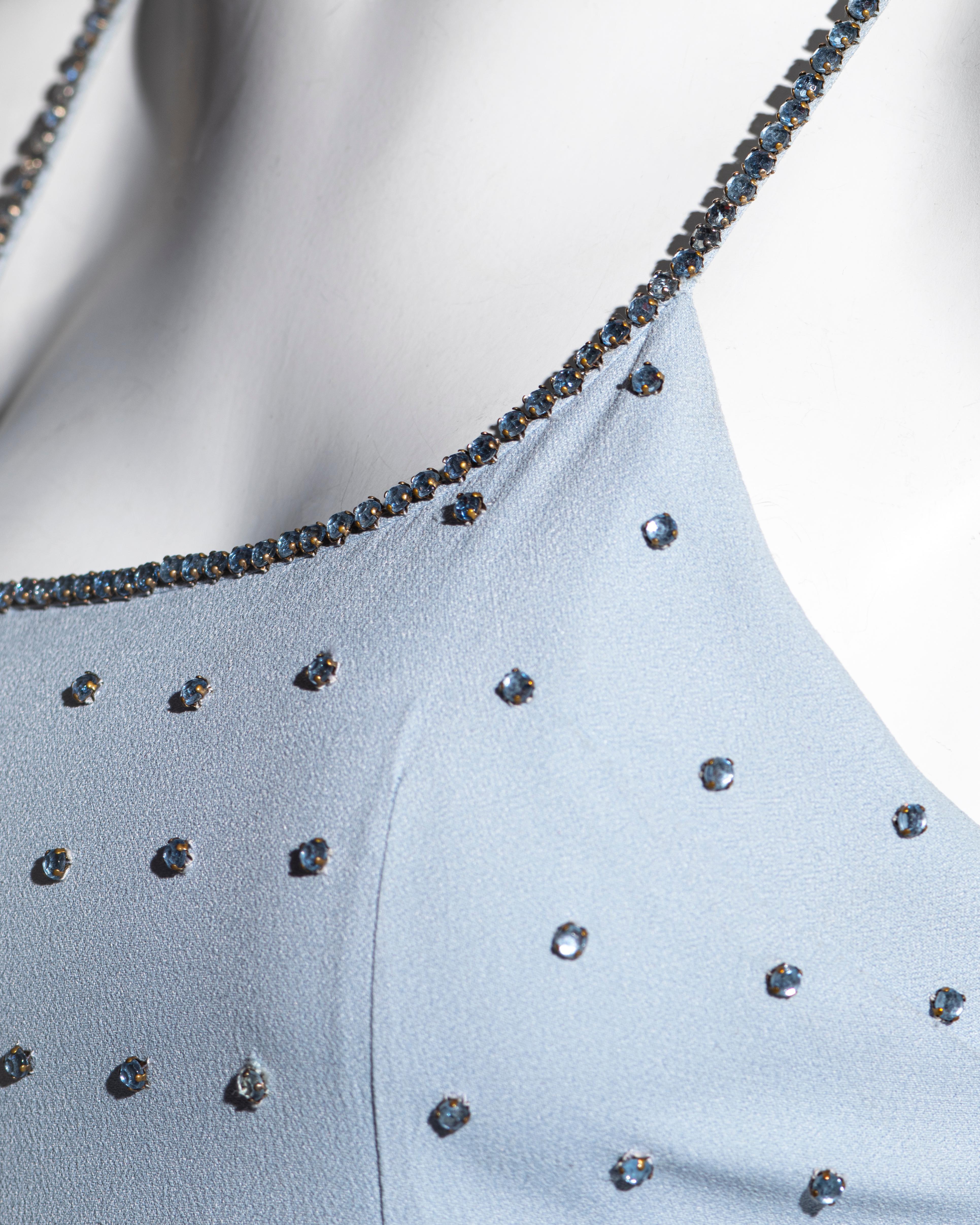 Women's Dolce & Gabbana powder blue crepe evening dress adorned with crystals, ss 1995