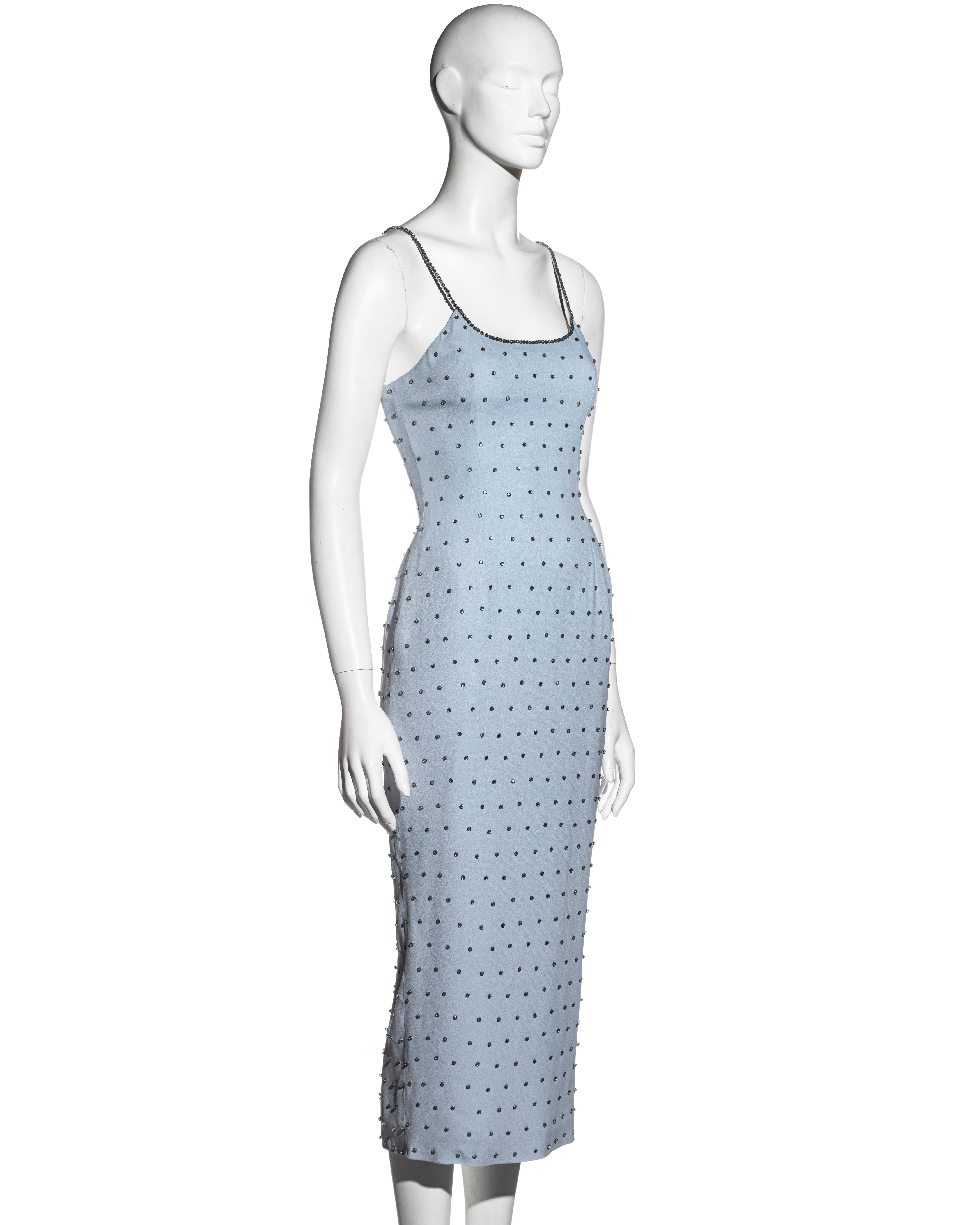 Dolce & Gabbana powder blue crepe evening dress adorned with crystals, ss 1995 1