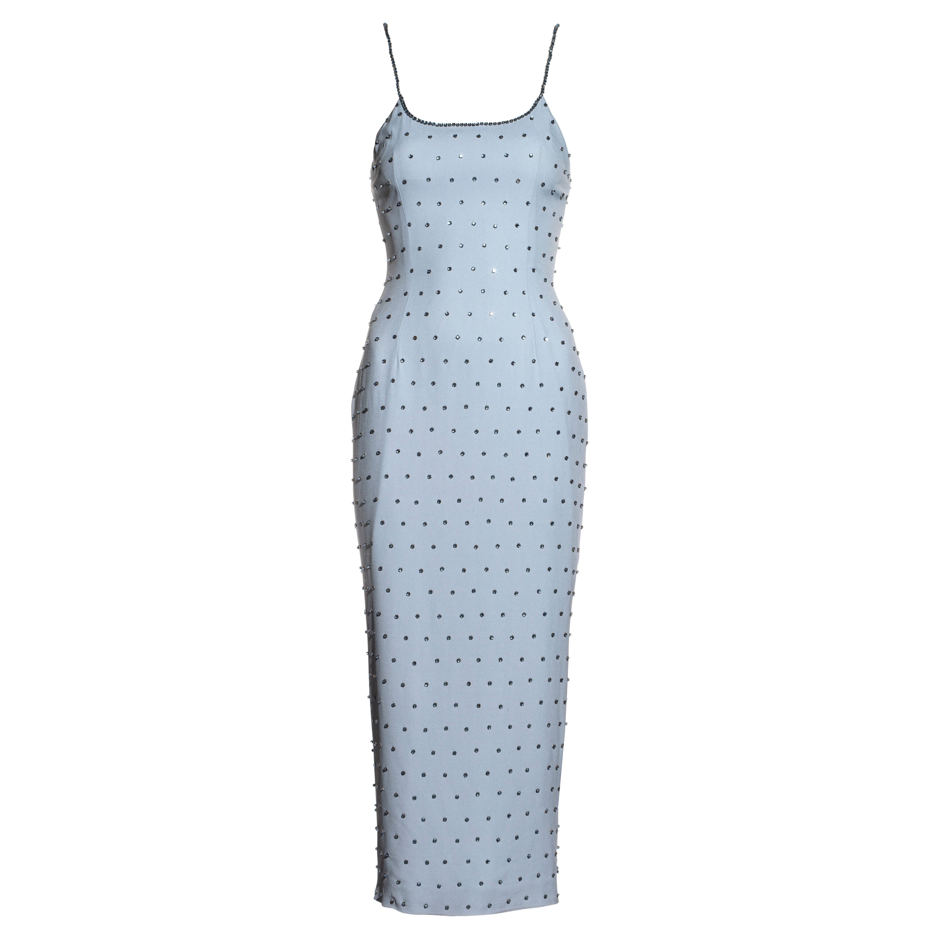 Dolce & Gabbana:: puderblaues Krepp-Abendkleid mit Kristallen:: ss 1995