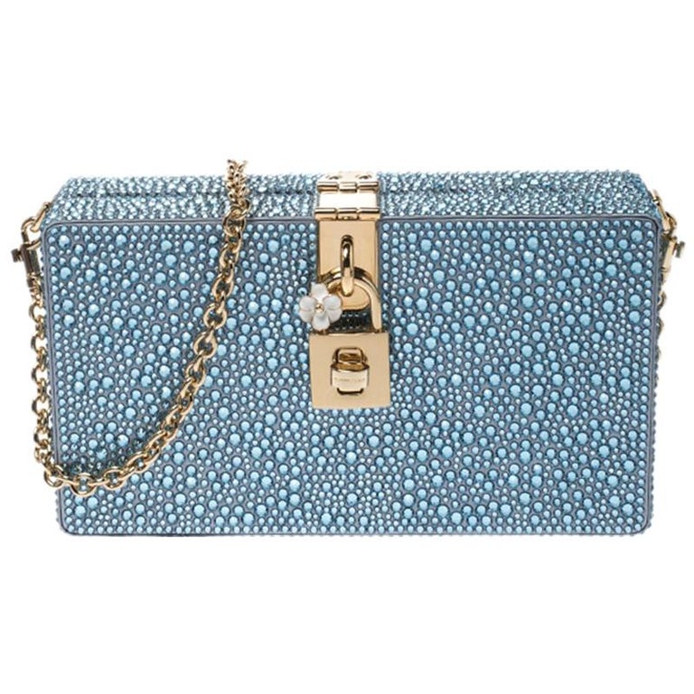 Dolce and Gabbana Powder Blue Crystal Embellished Satin Box Bag For ...