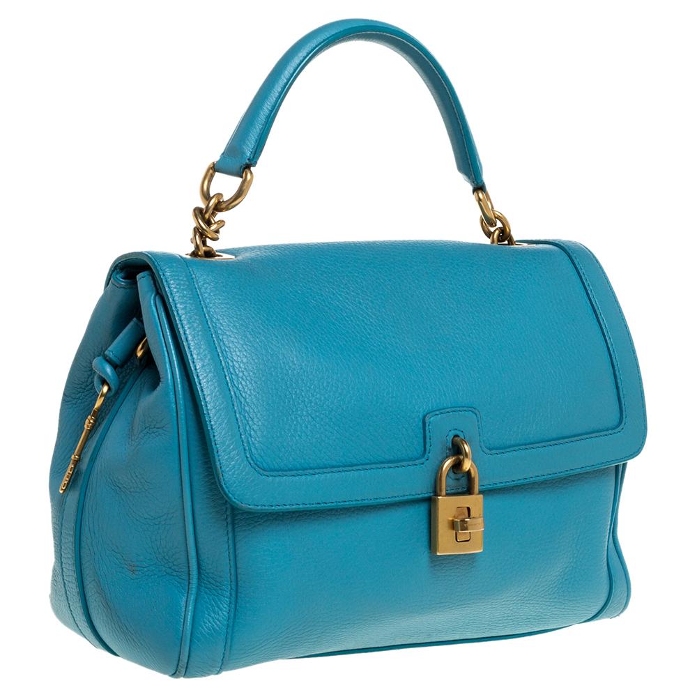 Dolce & Gabbana Powder Blue Leather Padlock Bag In Good Condition In Dubai, Al Qouz 2