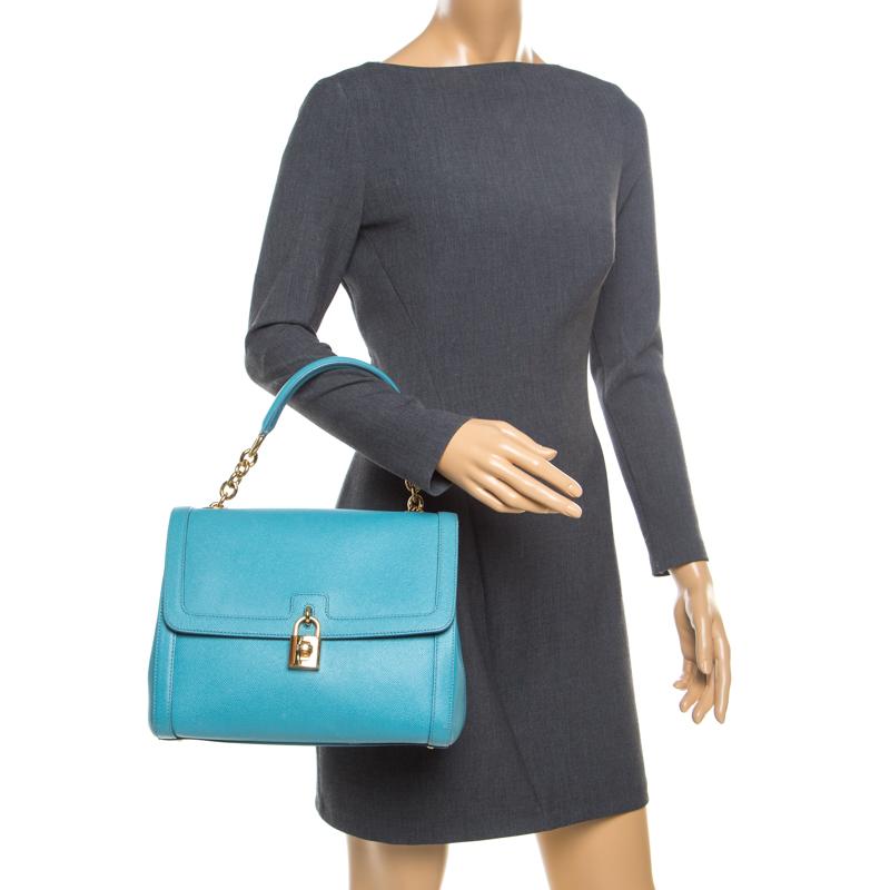 Dolce & Gabbana Powder Blue Leather Padlock Shoulder Bag In Good Condition In Dubai, Al Qouz 2