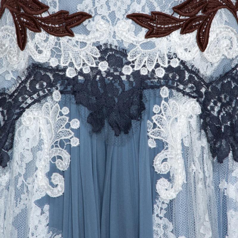 Dolce & Gabbana Powder Blue Silk and Lace Paneled Sleeveless Gown S In New Condition In Dubai, Al Qouz 2