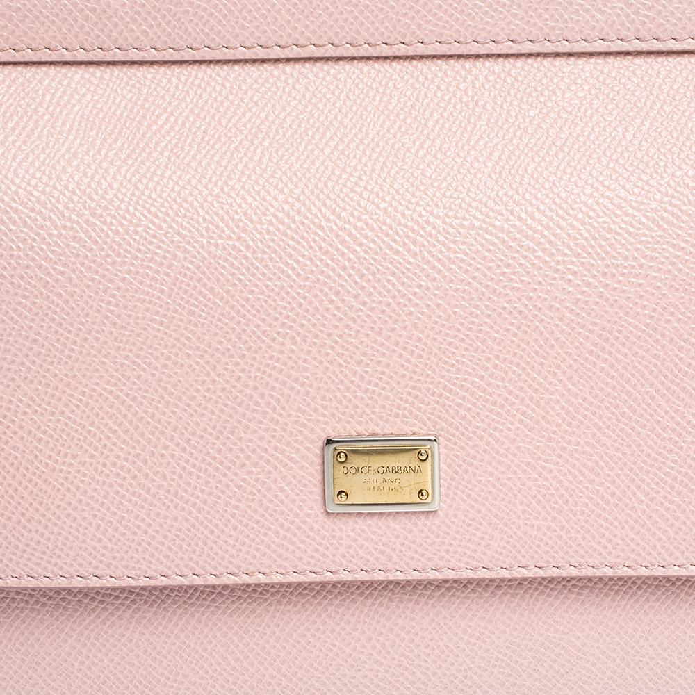 Dolce & Gabbana Powder Pink Embellished Leather Small Miss Sicily Top Handle Bag 5