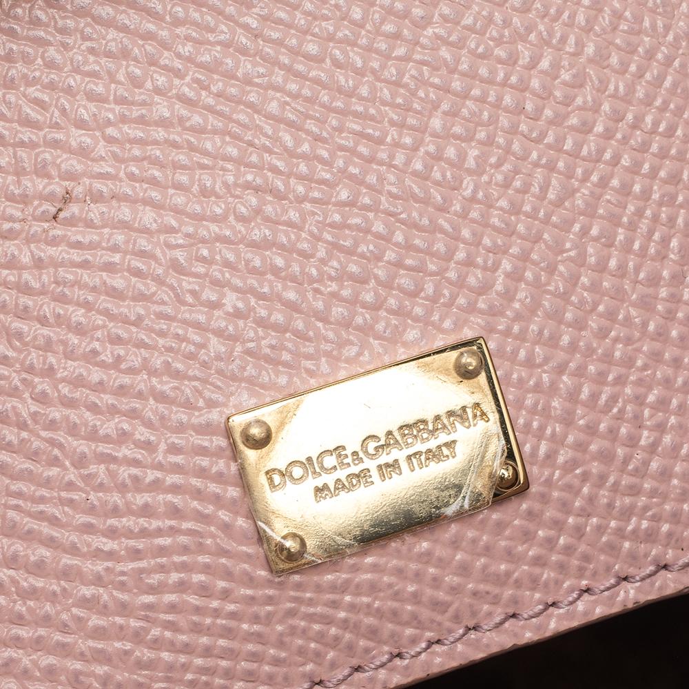 Dolce & Gabbana Powder Pink Embellished Leather Small Miss Sicily Top Handle Bag 1