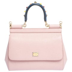 Dolce & Gabbana Powder Pink Verschönertes Leder Kleine Miss Sicily Top Handle Tasche