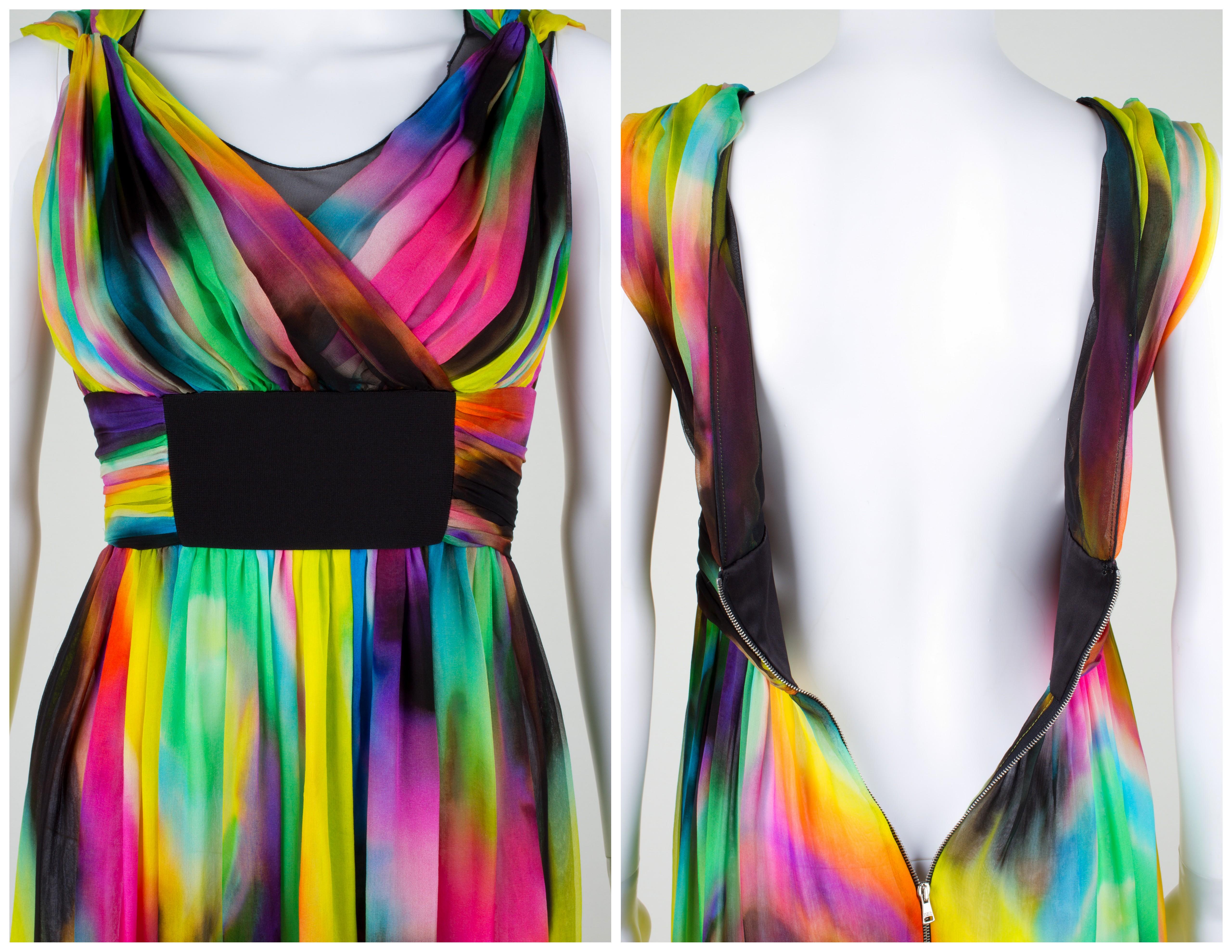 DOLCE & GABBANA Pre-Fall 2008 Multicolor Tie Dye Silk Long Dress Gown Sz 38 In Good Condition In Thiensville, WI