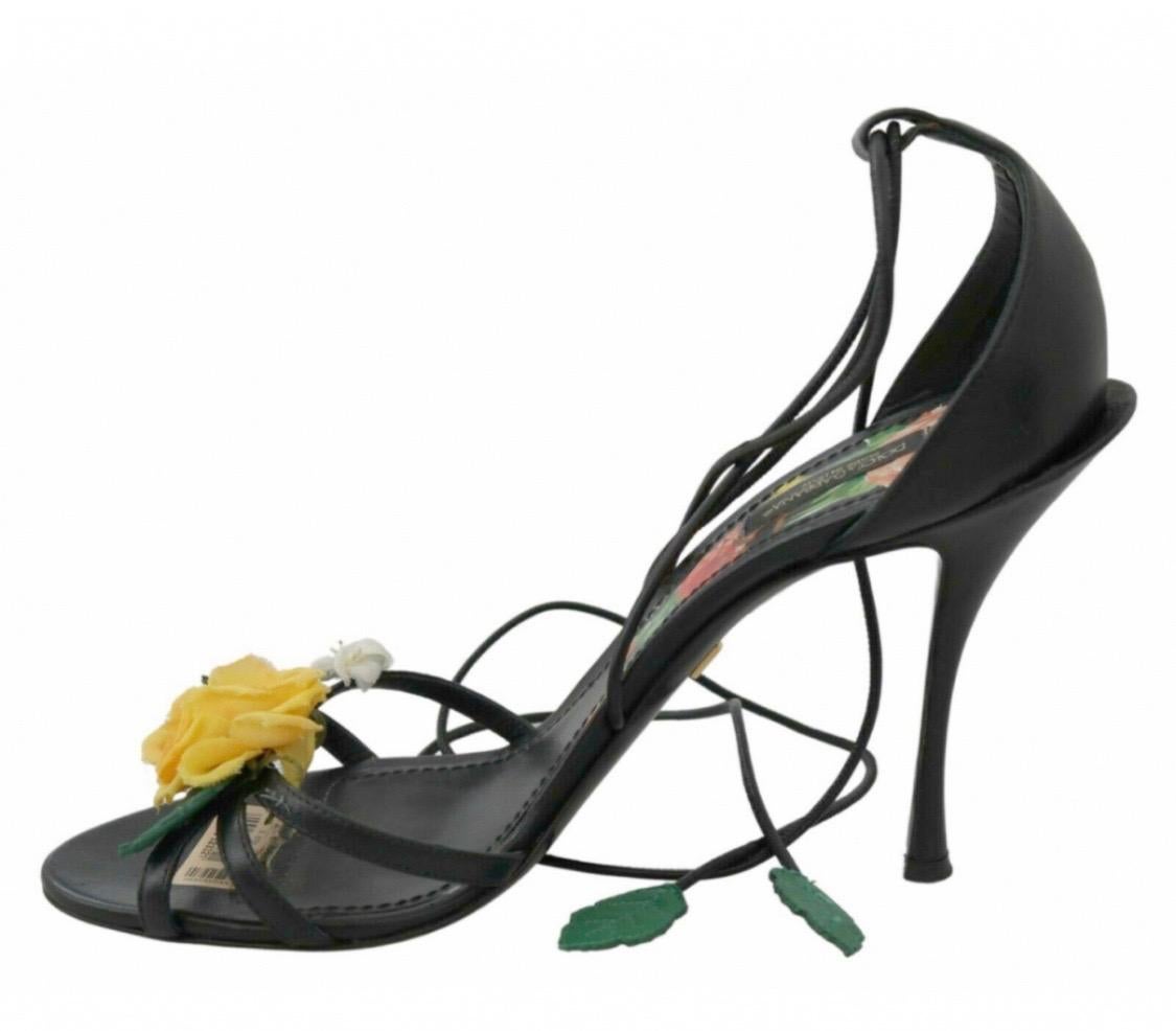 Dolce & Gabbana pre owned black with multicolour floral leather strap sandals For Sale 1