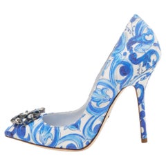 Dolce 
Gabbana Print Brocade Fabric Bellucci Crystal Embellished Pumps Size 40