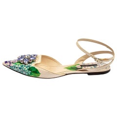 Dolce & Gabbana Print Patent Leather Crystal Ankle-Strap Flats Size 40