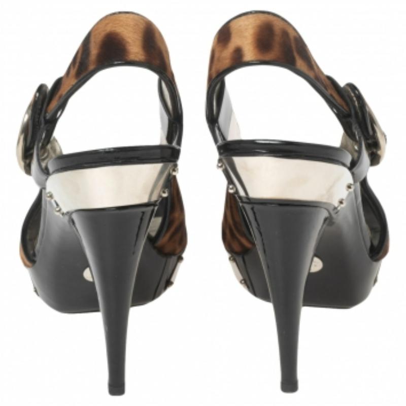 Women's Dolce & Gabbana Print Pony Hair & Patent Leather Trim Platform Sandals Size 41 For Sale