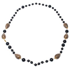 Dolce & Gabbana Printed Beaded Gold Tone Long Necklace