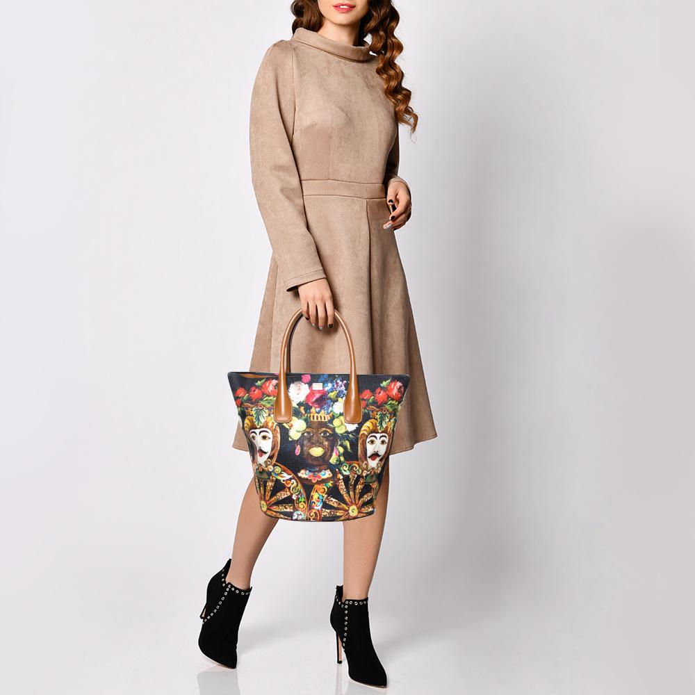Brown Dolce & Gabbana Printed Canvas and Leather Shopper Tote