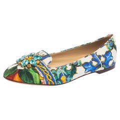 Dolce & Gabbana Printed Canvas Crystal Embellished Smoking Slippers  Size 41