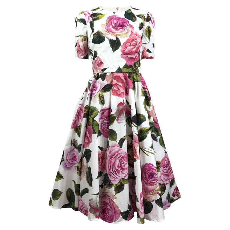dolce and gabbana pink rose dress Dolce & Gabbana Bouquet Rose Silk Midi Dress