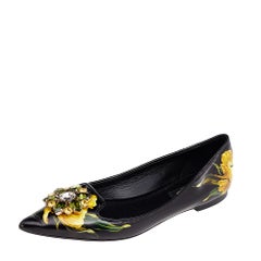 Dolce & Gabbana Printed Leather Embellished Pointed Toe Ballet Flat Size 37