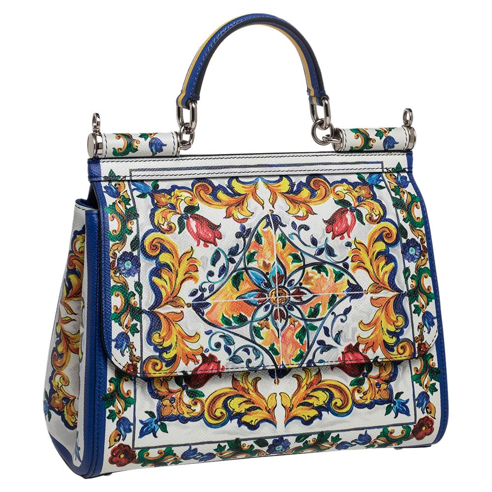 Dolce & Gabbana Printed Leather Sicily Top Handle Bag In Good Condition In Dubai, Al Qouz 2