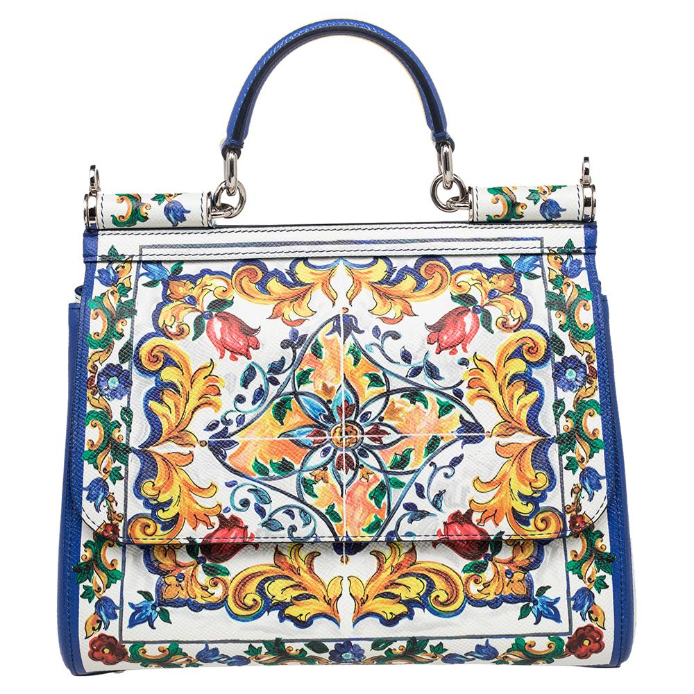 Dolce and Gabbana Bedruckte Leder Sicily Top Handle Tasche bei 1stDibs