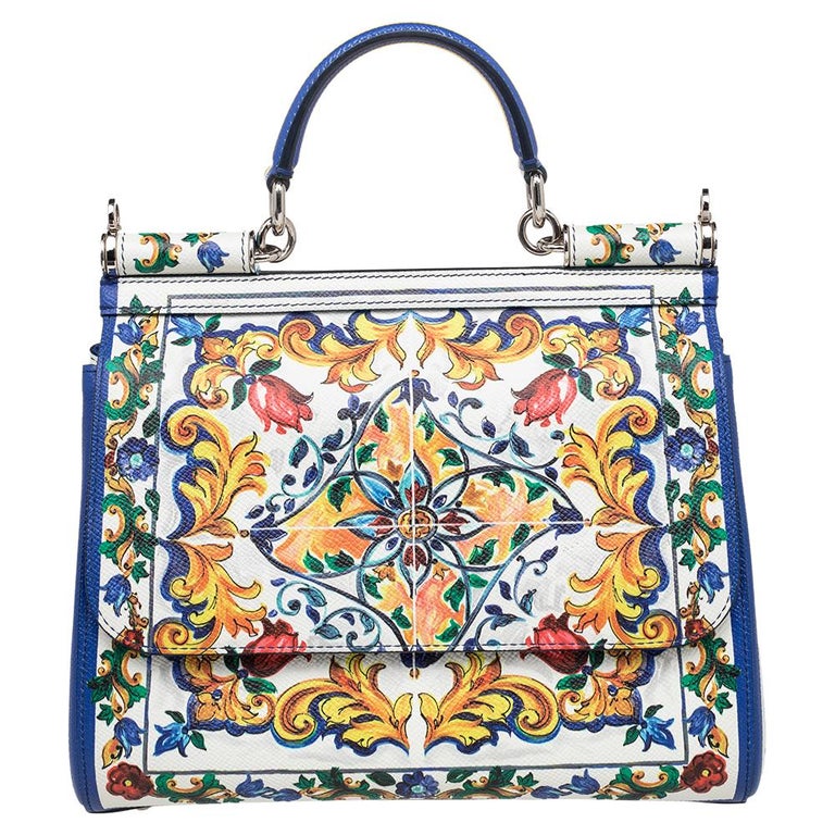 Dolce and Gabbana Printed Leather Sicily Top Handle Bag at 1stDibs