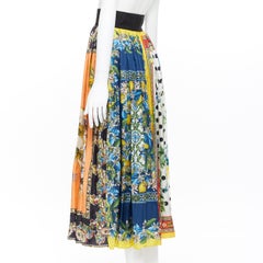 DOLCE GABBANA printed silk mixed archive Majolica print pleated midi skirt IT36